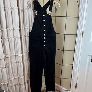 Express Jet Black Women's Denim Overalls Raw Hem Size 4